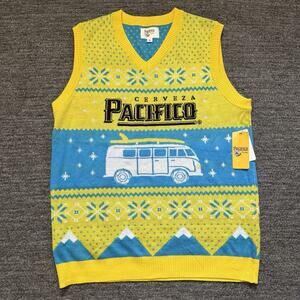 Pacifico Sweater Vest Adult 2XL XXL Yellow Knit Cerveza Clara Golf Party Preppy